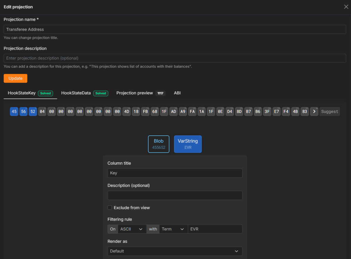 Edit projection interface